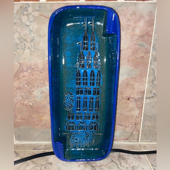 Vintage Bitossi Blue Glaze Campus Pattern Italian Rectangular Plate - Picture 9 of 13